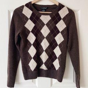 ✿ Avellini 100% Cashmere Argyle Sweater Size M